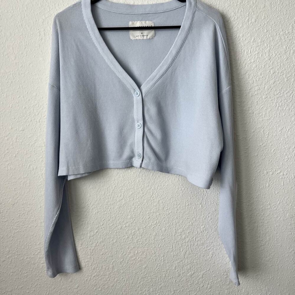 Aeropostale Ribbed Crop Cardigan Light Blue V-Neck Medium